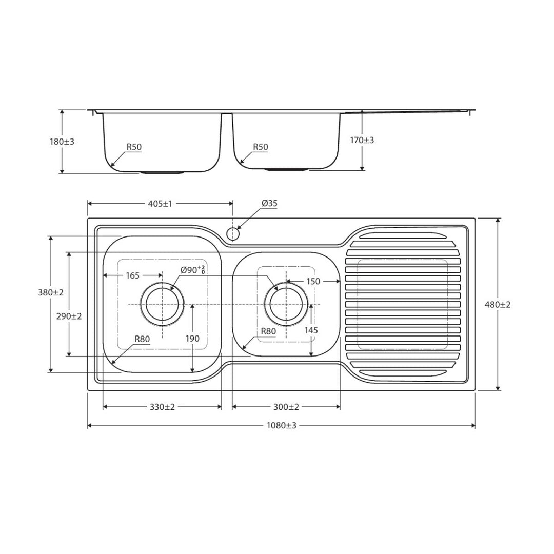 Fienza Tiva 1080 1.75 Bowl Kitchen Sink with Drainer