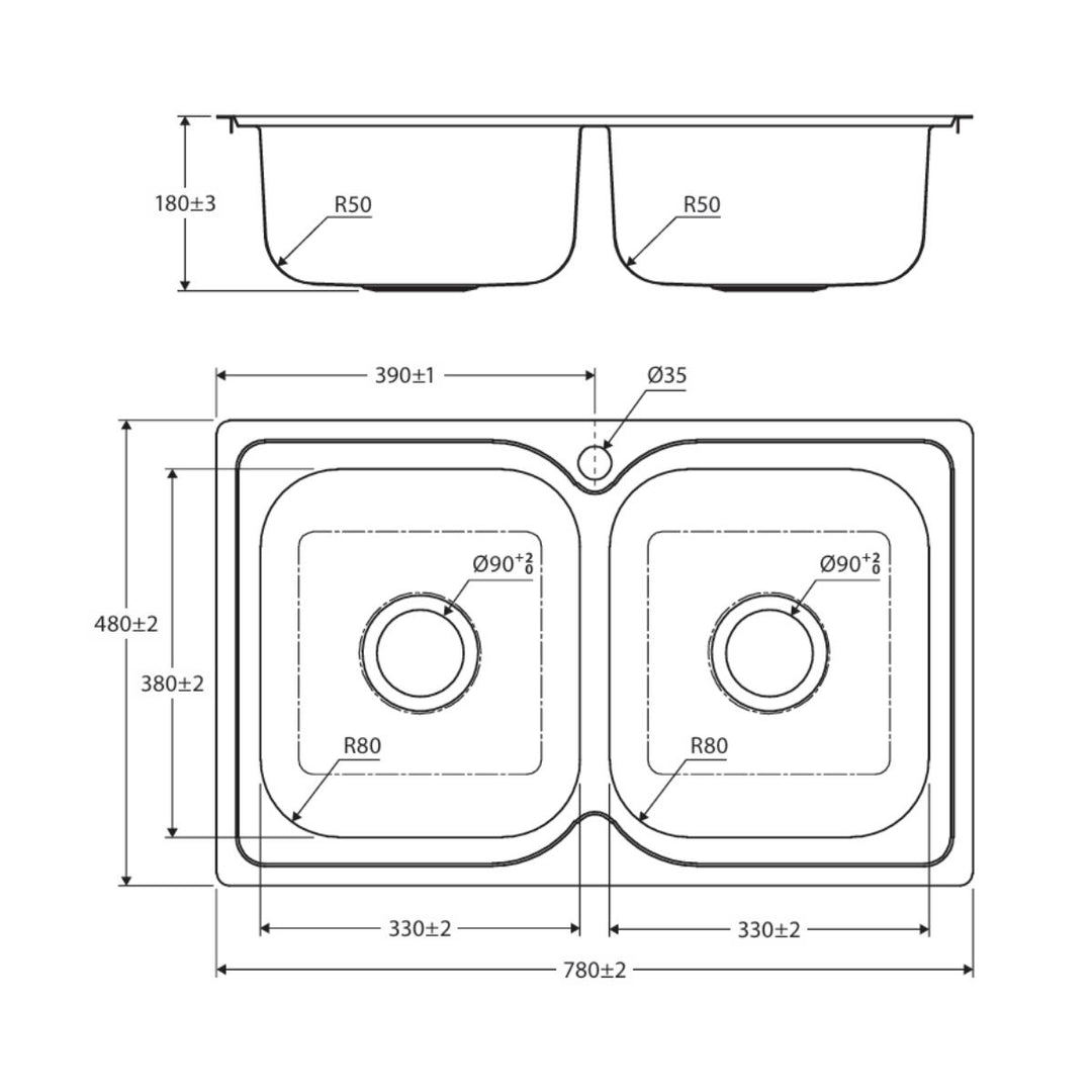 Fienza Tiva 780 Double Bowl Kitchen Sink 1TH