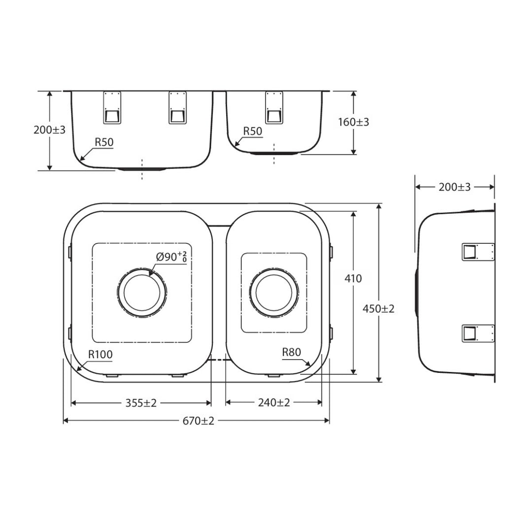 Fienza Tiva 670 Double Bowl Kitchen Sink NTH 670 x 450mm
