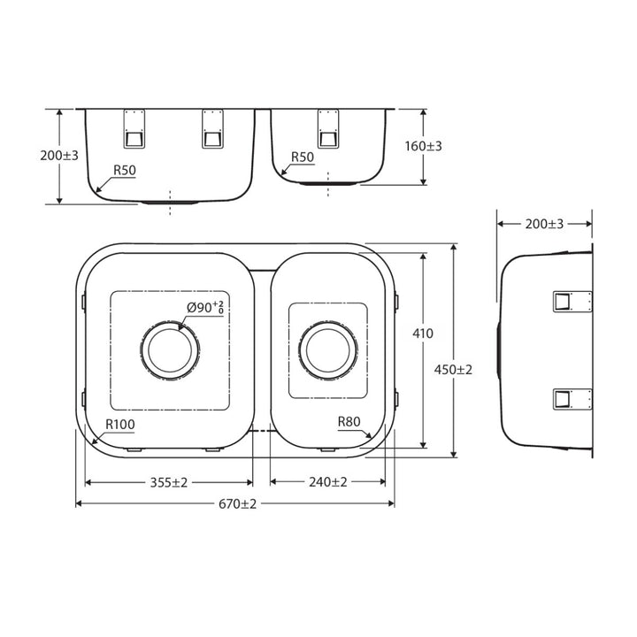 Fienza Tiva 670 Double Bowl Kitchen Sink NTH 670 x 450mm