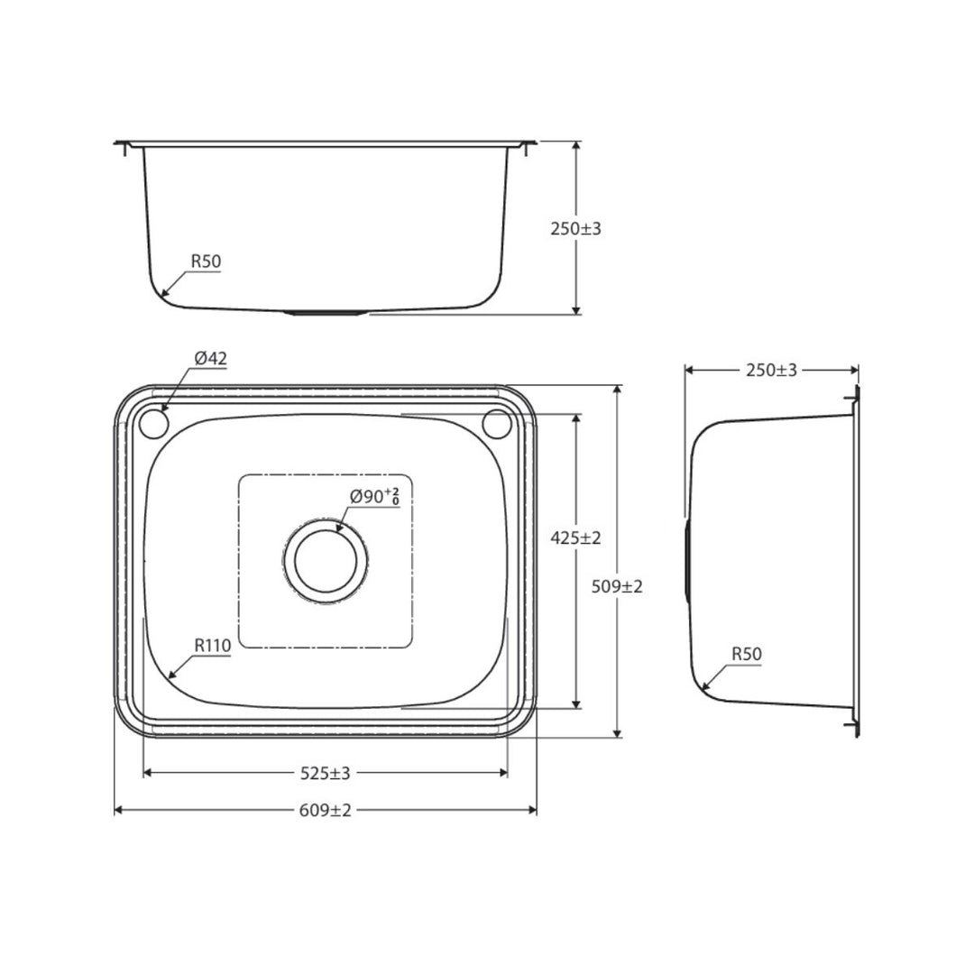 Fienza Tiva 50L Laundry Sink 2TH 600 x 500mm
