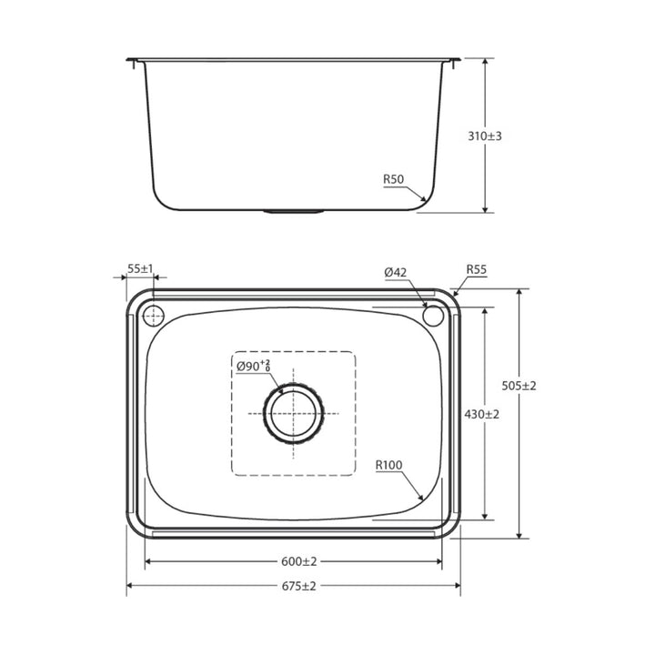 Fienza Tiva 70L Laundry Sink 2TH 675 x 505mm