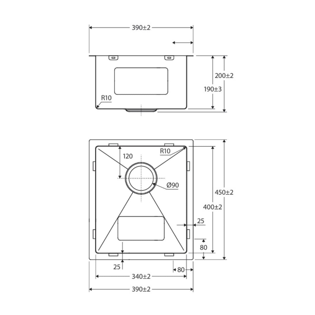 Fienza Hana 27L Single Bowl Kitchen Sink NTH 390 x 450mm