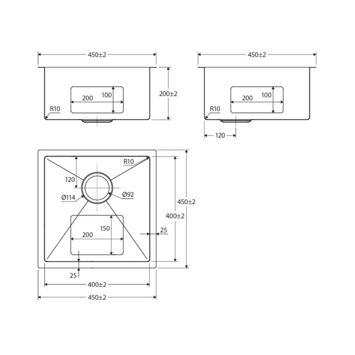 Fienza Hana 32L Anti-Scratch Single Bowl Kitchen Sink NTH 450 x 450mm