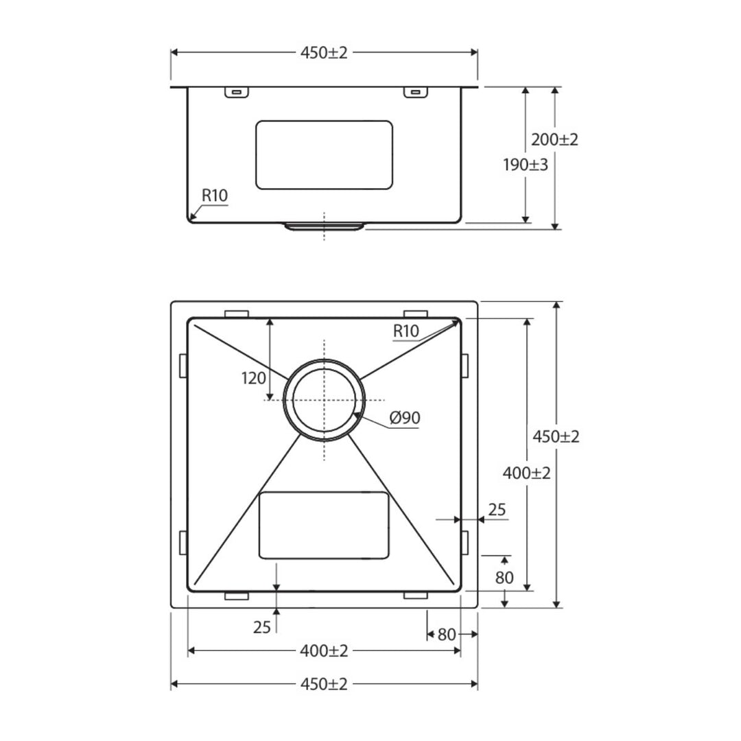 Fienza Hana 32L Single Bowl Kitchen Sink NTH 450 x 450mm