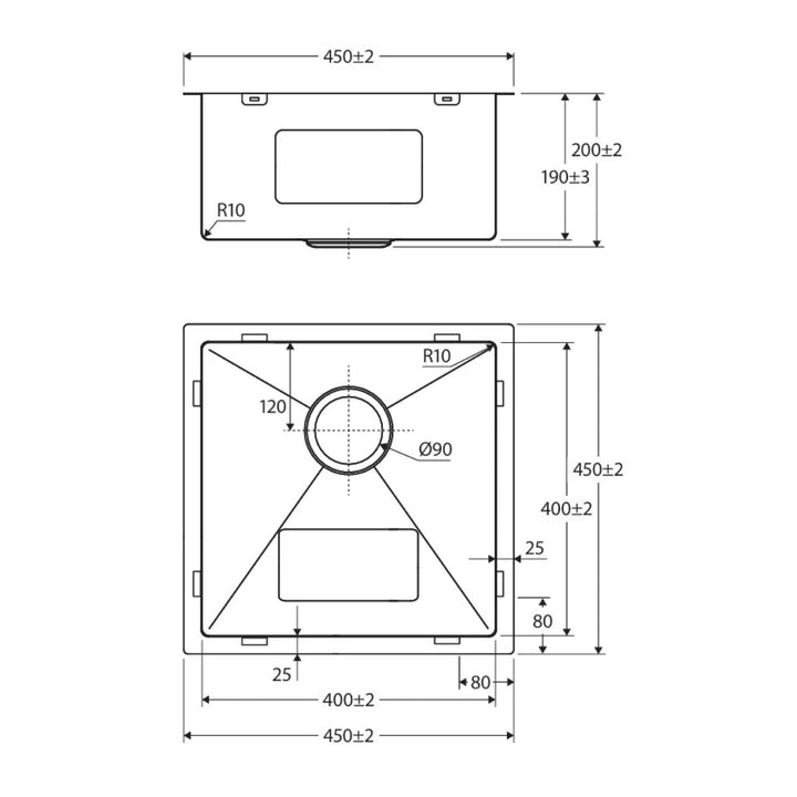 Fienza Hana 32L Single Bowl Kitchen Sink NTH 450 x 450mm