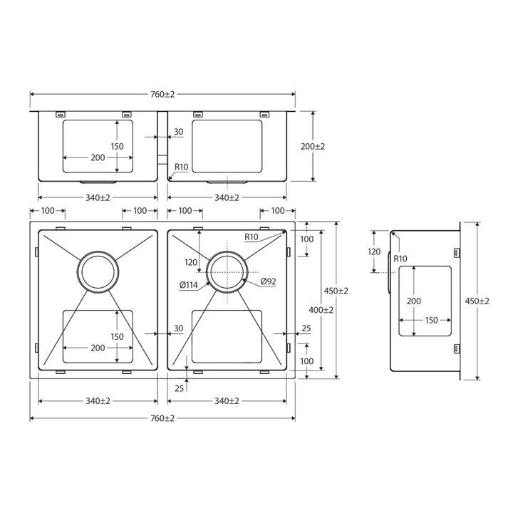 Fienza Hana 27L double bowl kitchen sink with anti-scratch surface, shown in a modern kitchen setting.