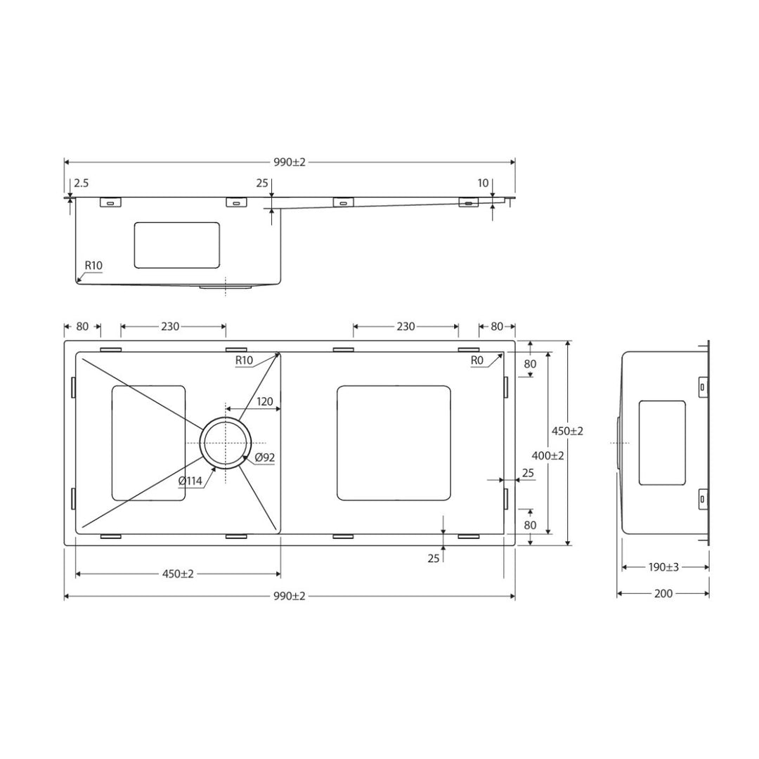 Fienza Hana 36L Single Bowl Kitchen Sink with Drainer NTH 990 x 450mm