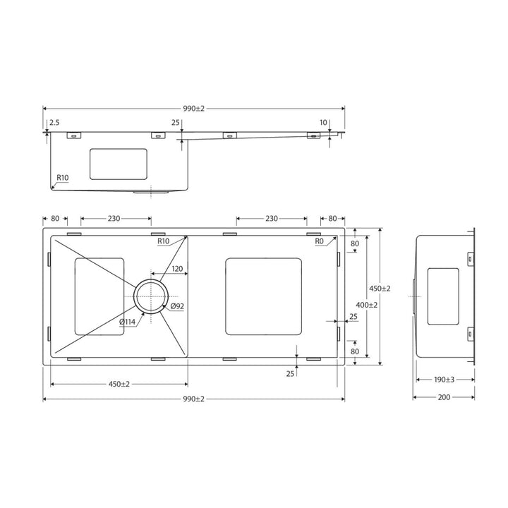 Fienza Hana 36L Single Bowl Kitchen Sink with Drainer NTH 990 x 450mm
