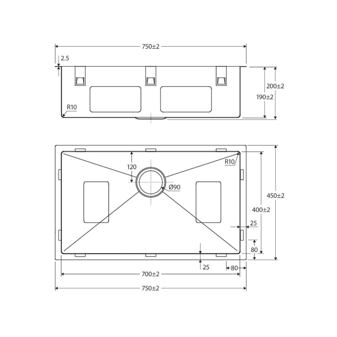 Fienza Hana 55L Single Bowl Kitchen Sink NTH 750 x 450mm