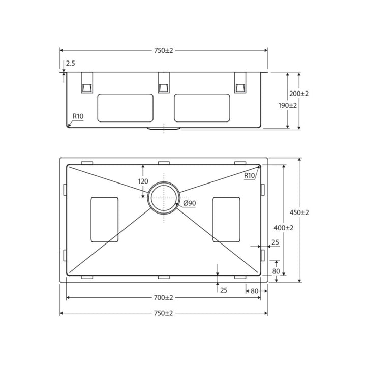 Fienza Hana 55L Single Bowl Kitchen Sink NTH 750 x 450mm