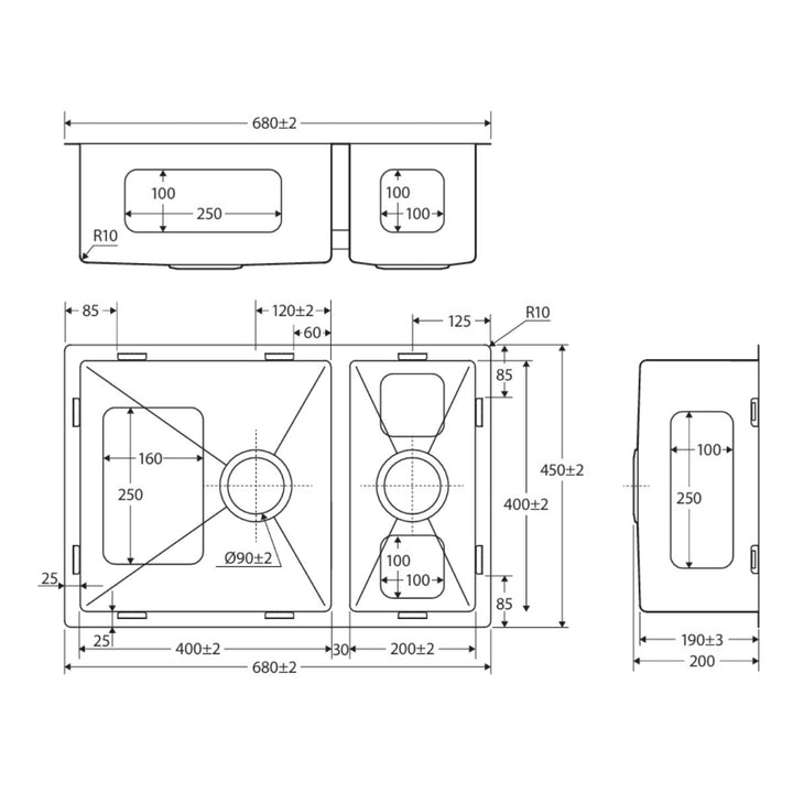 Fienza Hana 30L/15L Double Bowl Kitchen Sink NTH 680 x 450mm