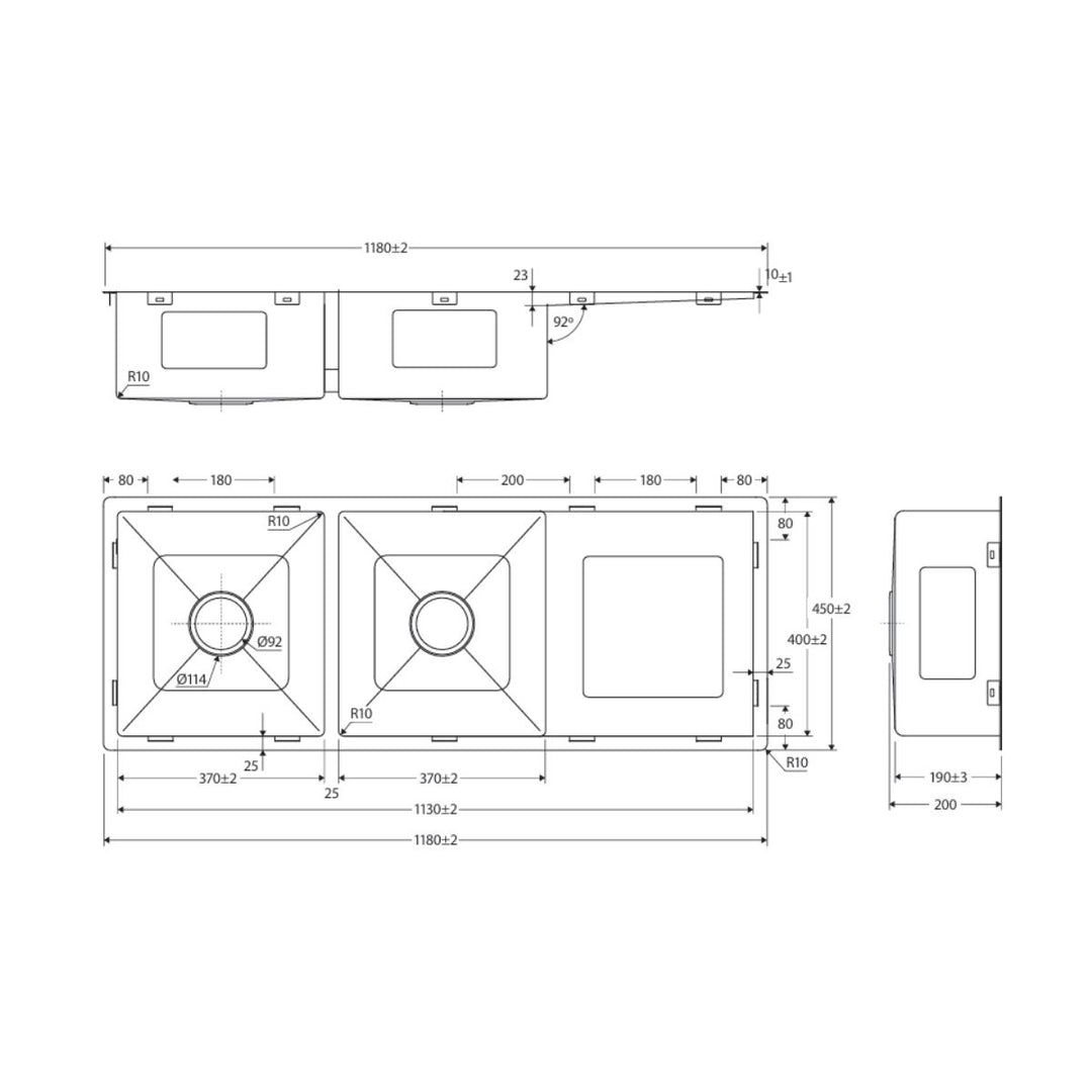 Fienza Hana 29L/29L Double Bowl Kitchen Sink NTH 1180 x 450mm