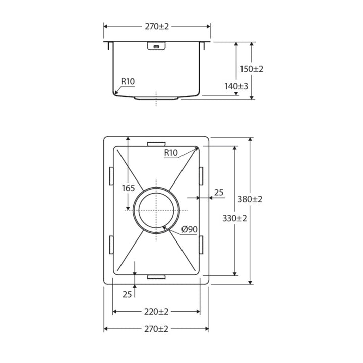 Fienza Hana 10L Single Bowl Kitchen Sink NTH 382 x 272mm