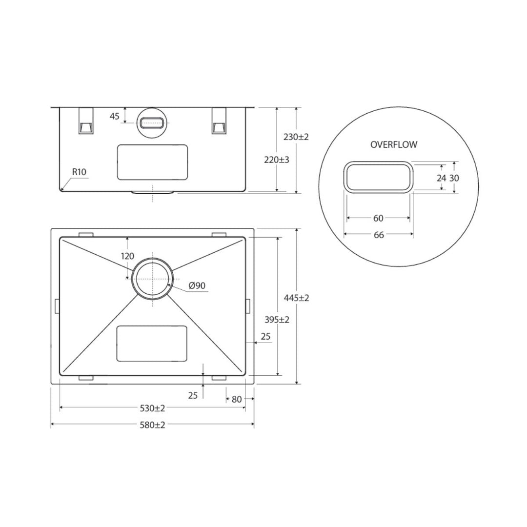 Fienza Hana 50L Laundry Sink 580 x 445mm