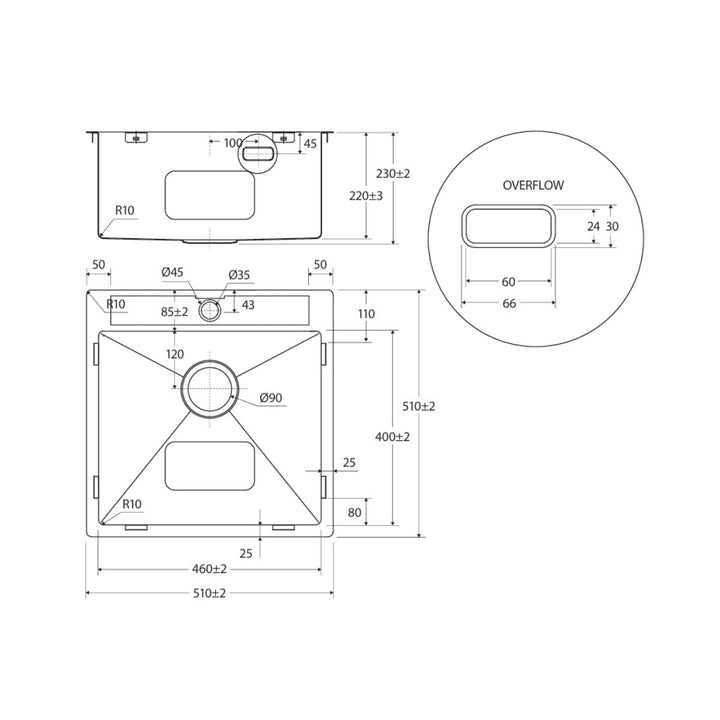 Fienza Hana 42L Laundry Sink 1TH 510 x 510mm