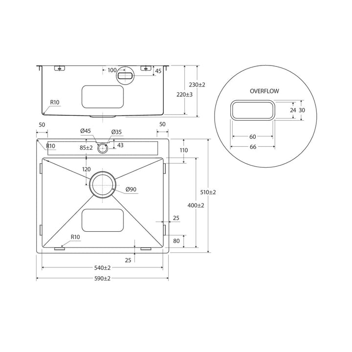 Fienza Hana 50L Laundry Sink 1TH 590 x 510mm