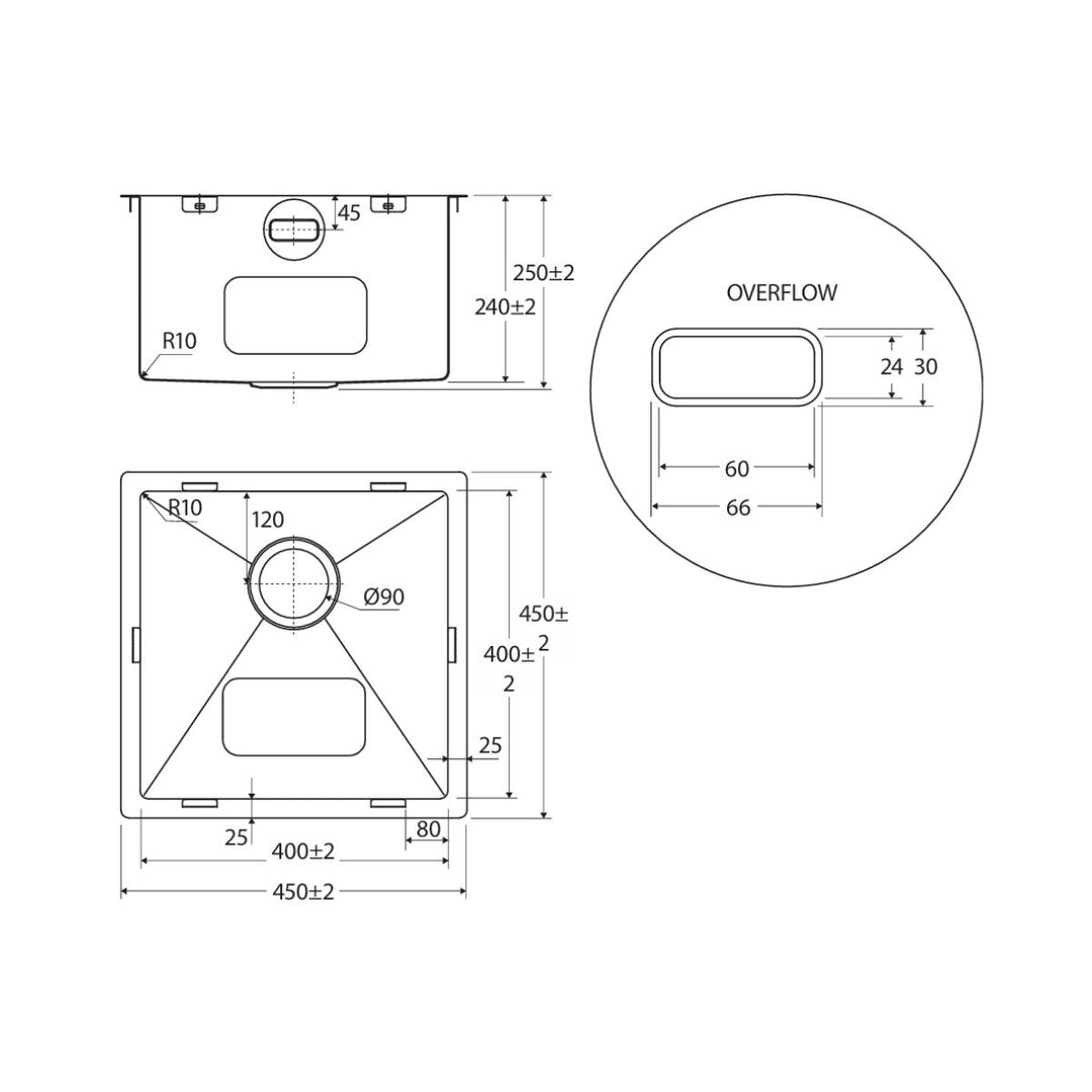 Fienza Hana 30L Laundry Sink NTH 450 x 450mm