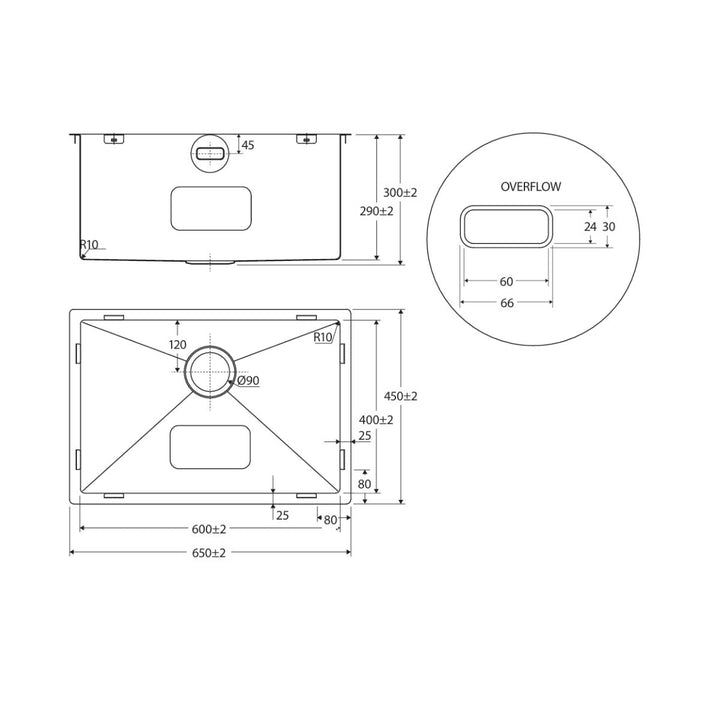 Fienza Hana 70L Laundry Sink NTH 650 x 450mm