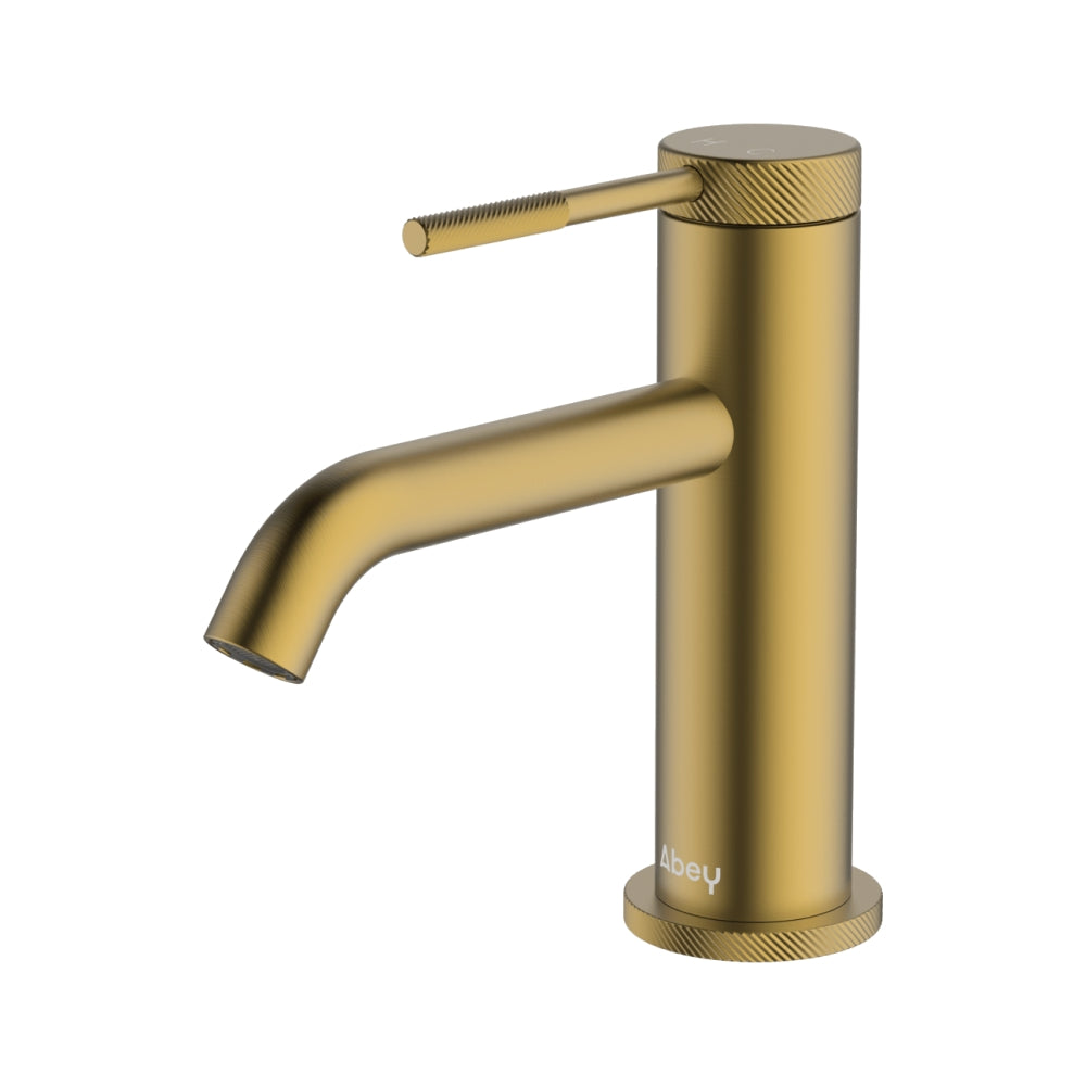 Abey Poco Knurled Basin Mixer Lead Free Brushed Brass