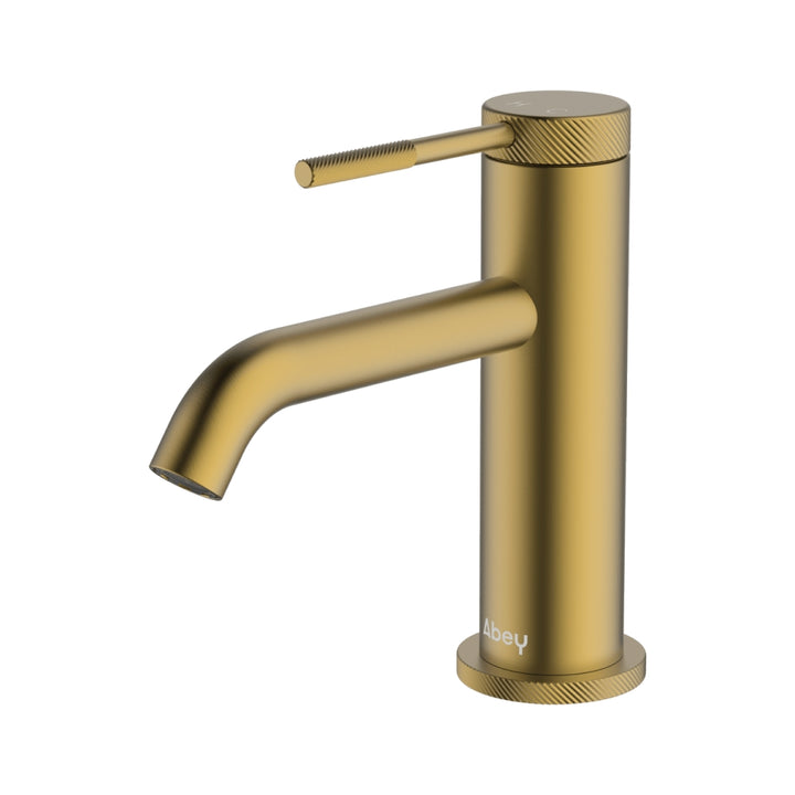 Abey Poco Knurled Basin Mixer Lead Free Brushed Brass