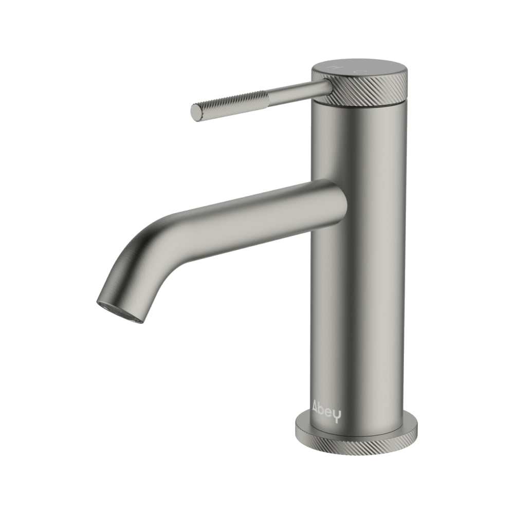 Abey Poco Knurled Basin Mixer Lead Free Brushed Nickel