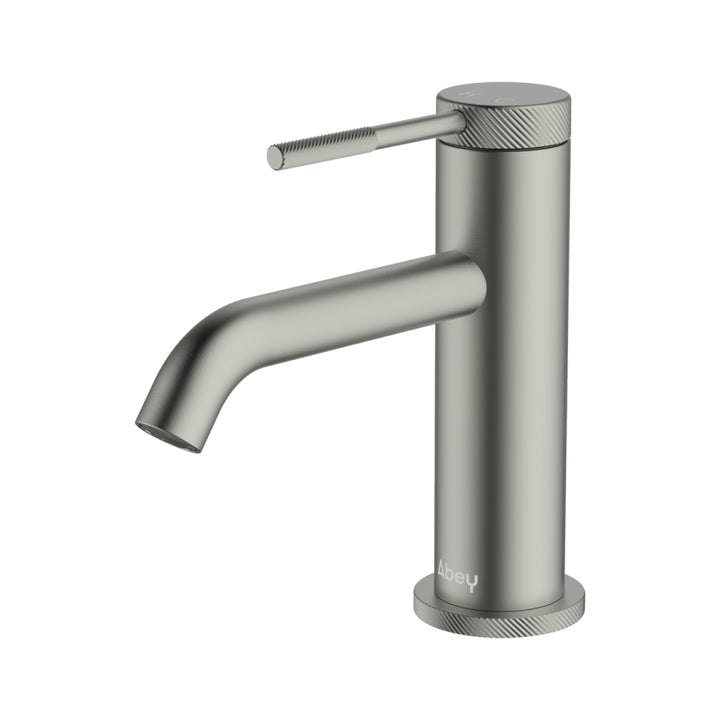 Abey Poco Knurled Basin Mixer Lead Free Brushed Nickel
