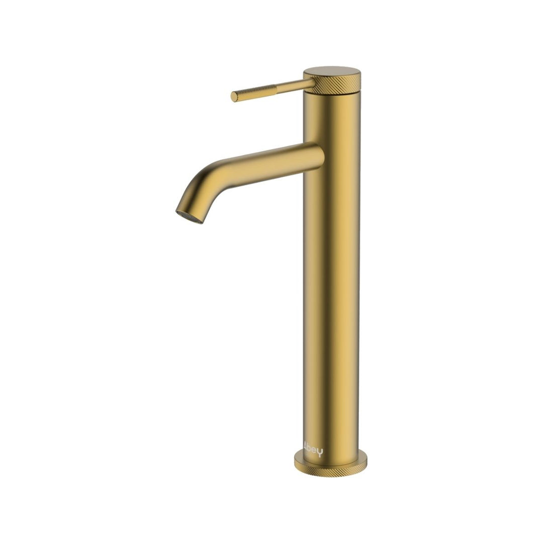 Abey Poco knurled tall basin mixer tap in lead-free finish for vessel basins
