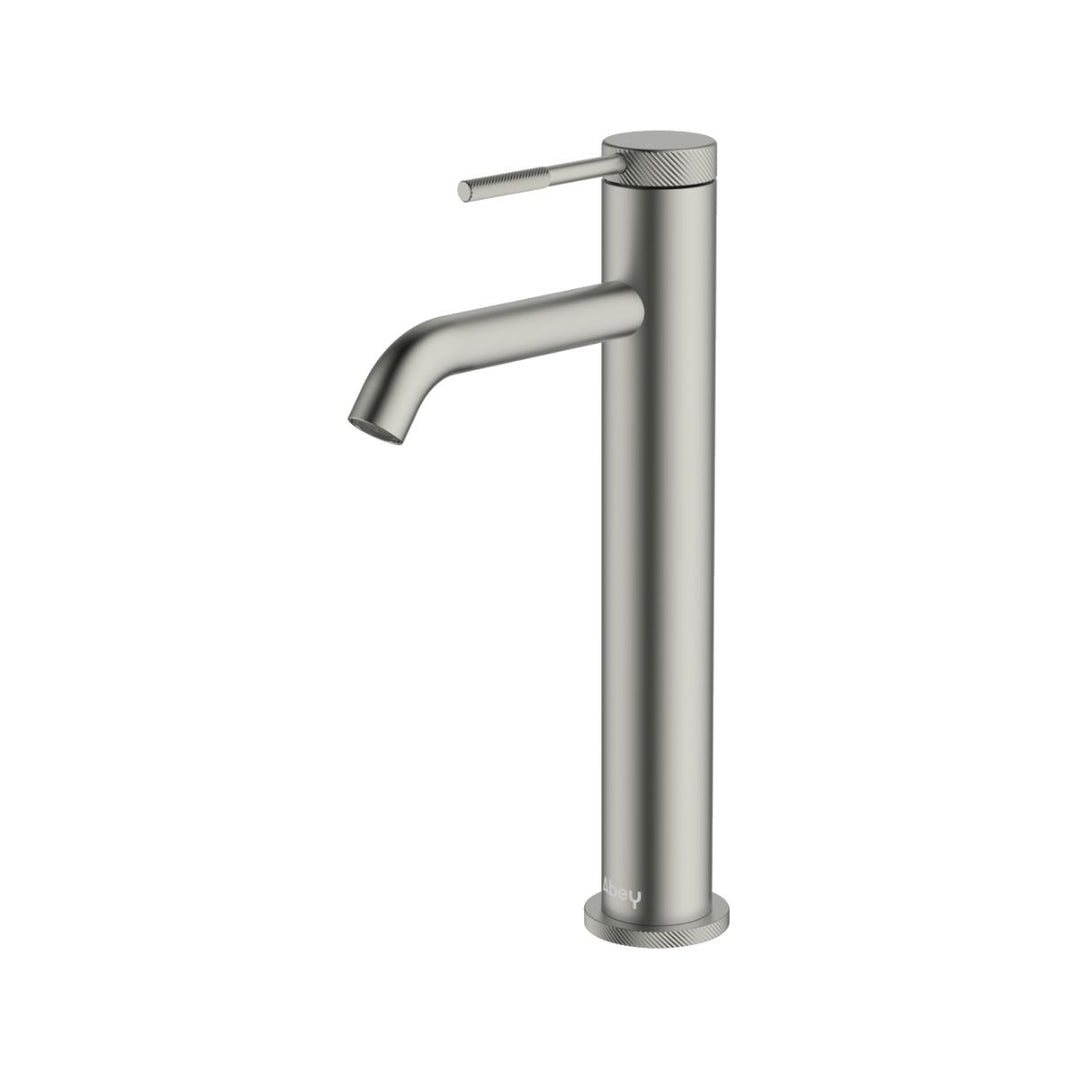 Abey Poco knurled tall lead-free vessel basin mixer tap in a polished finish