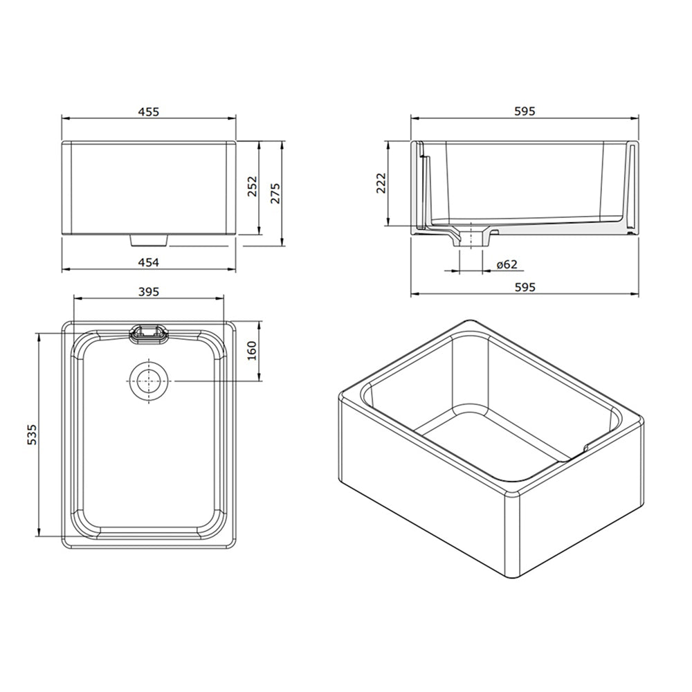 Turner Hastings Belfast 60x46 Fireclay Butler Sink - Design 10