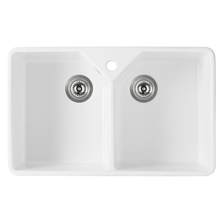 Turner Hastings Chester 80x50 Flat Front Fine Fireclay Butler Sink + Overflow - Design 10