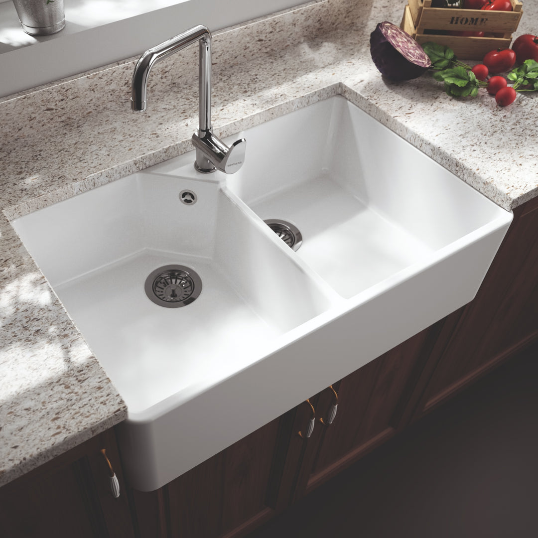 Turner Hastings Chester 80x50 Flat Front Fine Fireclay Butler Sink + Overflow - Design 10