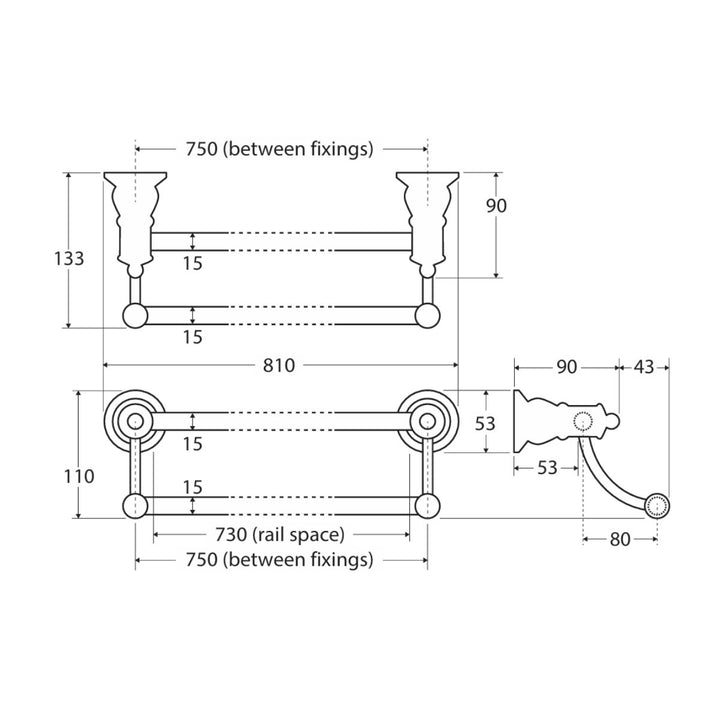 Fienza LILLIAN Double Towel Rail 800mm