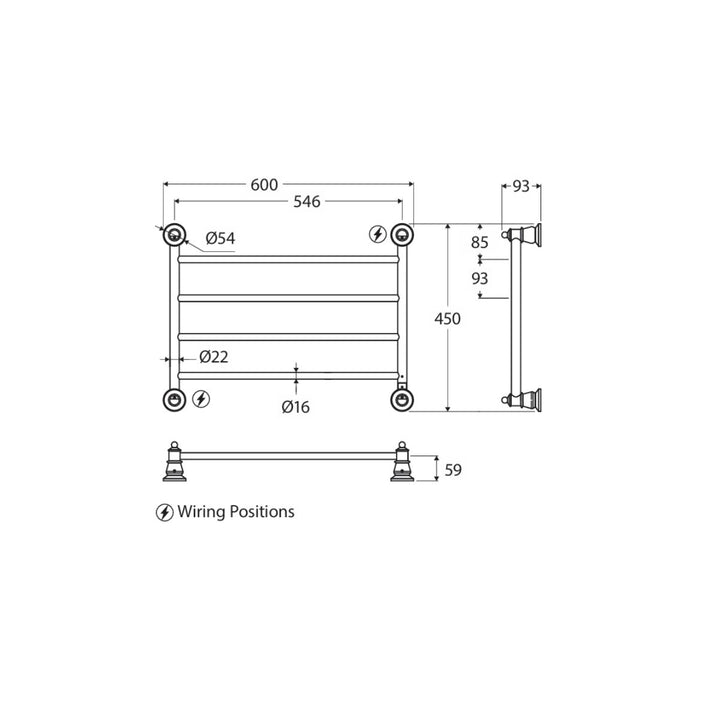Fienza LILLIAN 4 Bar Heated Towel Ladder 600mm x 450mm