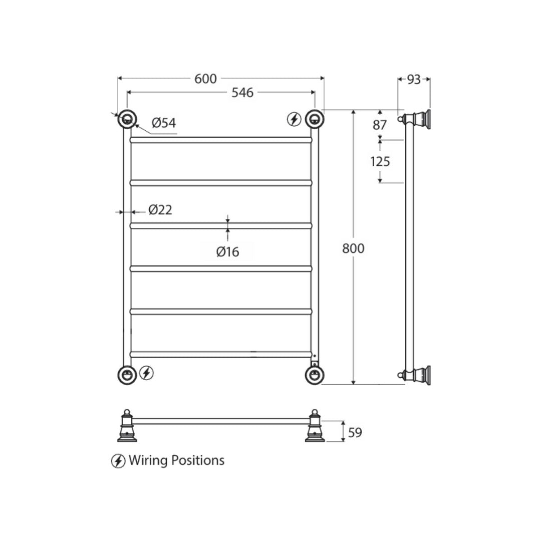 Fienza LILLIAN 6 Bar Heated Towel Ladder 600mm x 800mm