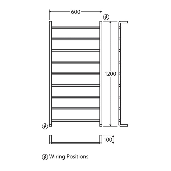 Fienza KOKO 9 Bar Heated Towel Ladder 600mm x 1200mm