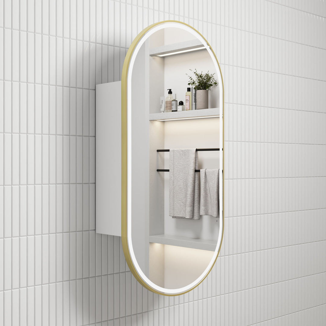 Aulic Beau Monde Oblong LED Matte White Shaving Cabinet w/ Frame 450 x 900mm