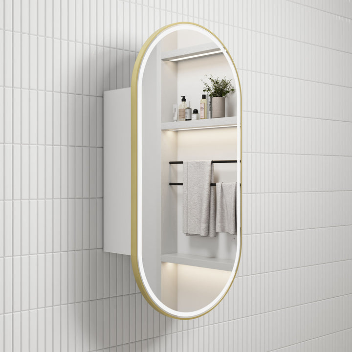 Aulic Beau Monde Oblong LED Matte White Shaving Cabinet w/ Frame 450 x 900mm