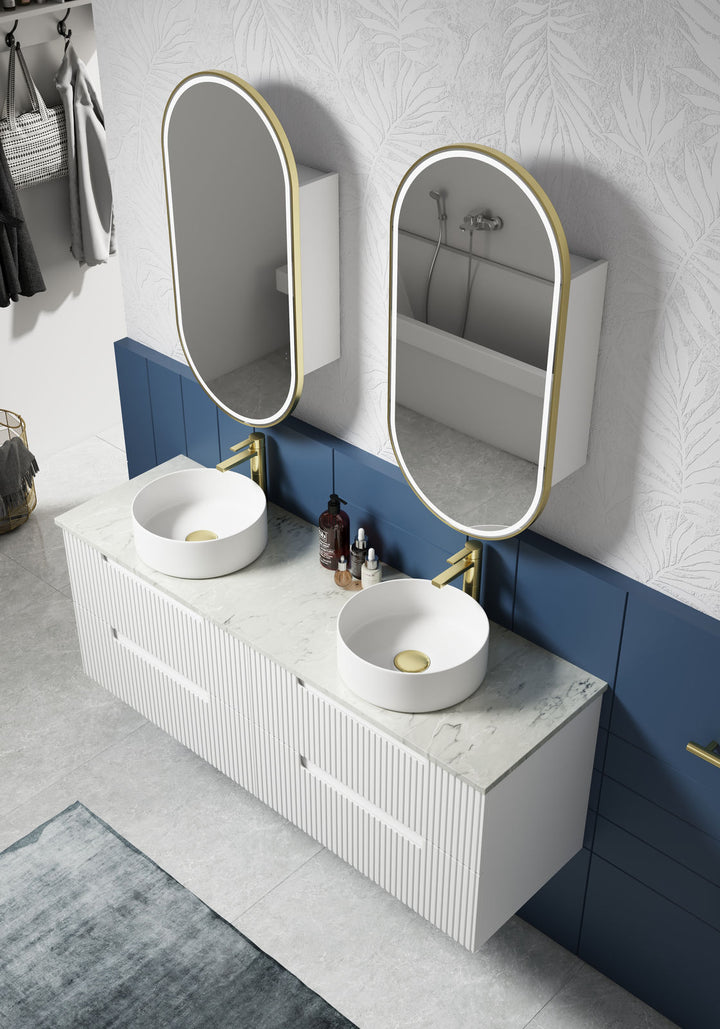 Aulic Beau Monde Oblong LED Matte White Shaving Cabinet w/ Frame 450 x 900mm