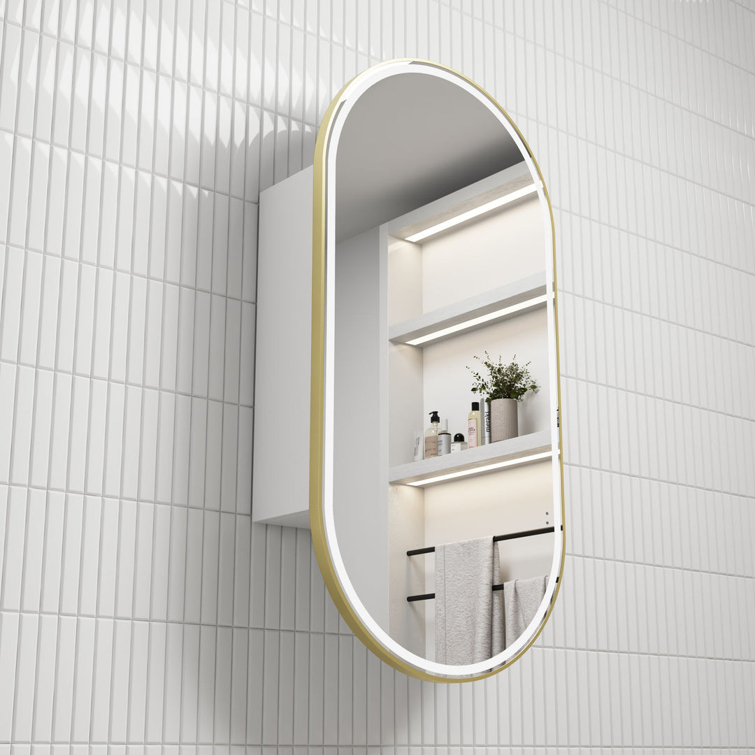 Aulic Beau Monde Oblong LED Matte White Shaving Cabinet w/ Frame 450 x 900mm
