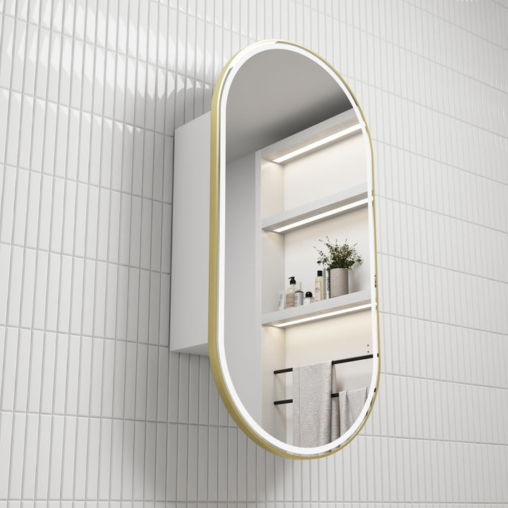 Aulic Beau Monde Oblong LED Matte White Shaving Cabinet w/ Frame 450 x 900mm