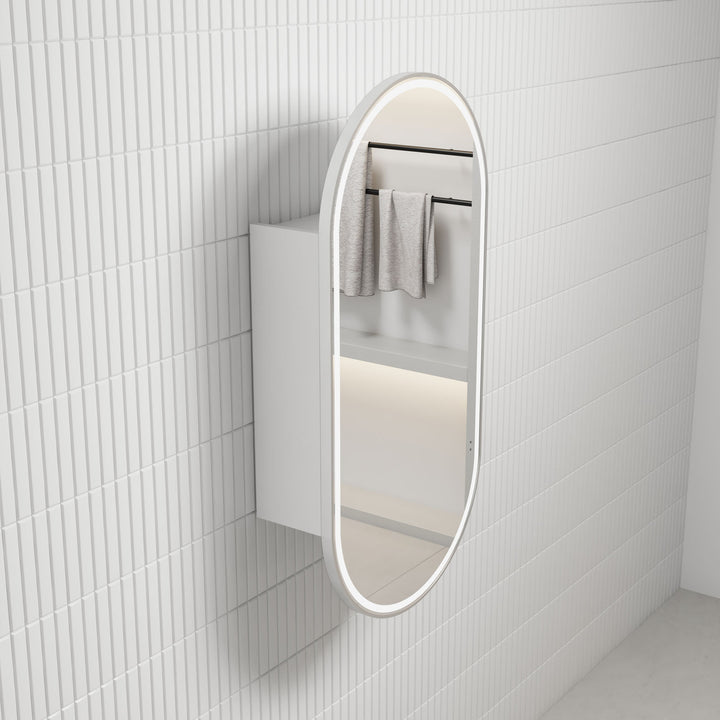 Aulic Beau Monde Oblong LED Matte White Shaving Cabinet w/ Frame 450 x 900mm