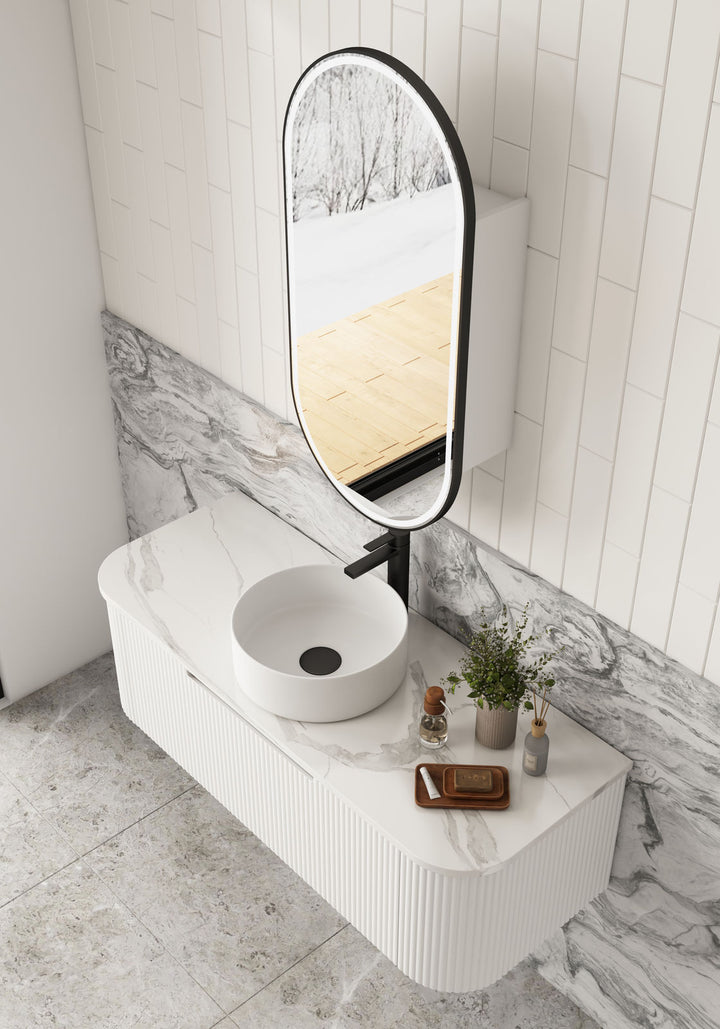 Aulic Beau Monde Oblong LED Matte White Shaving Cabinet w/ Frame 450 x 900mm