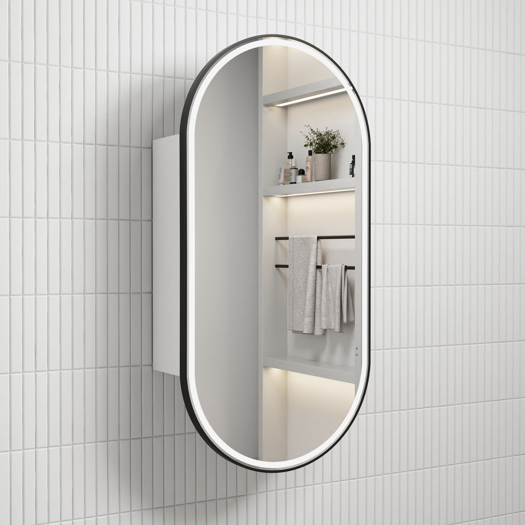 Aulic Beau Monde Oblong LED Matte White Shaving Cabinet w/ Frame 450 x 900mm