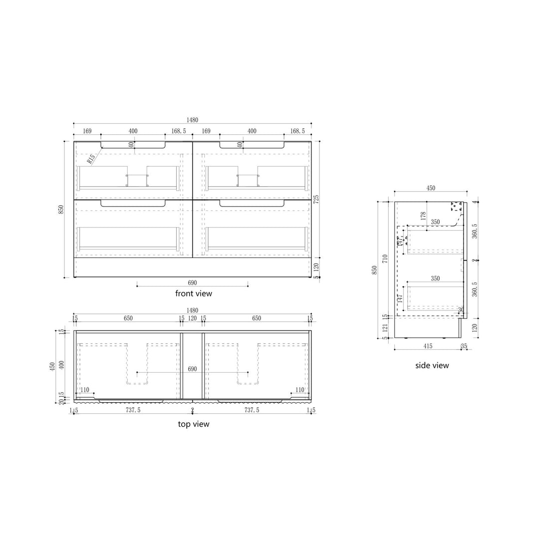 Aulic Lovina Floor Standing Single Vanity - 1500mm - Design 10