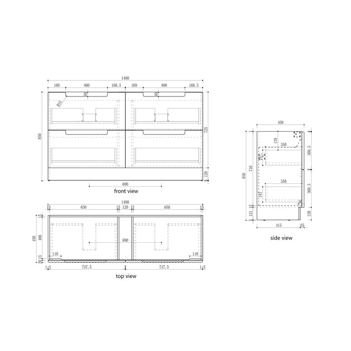 Aulic Lovina Floor Standing Double Vanity - 1500mm - Design 10