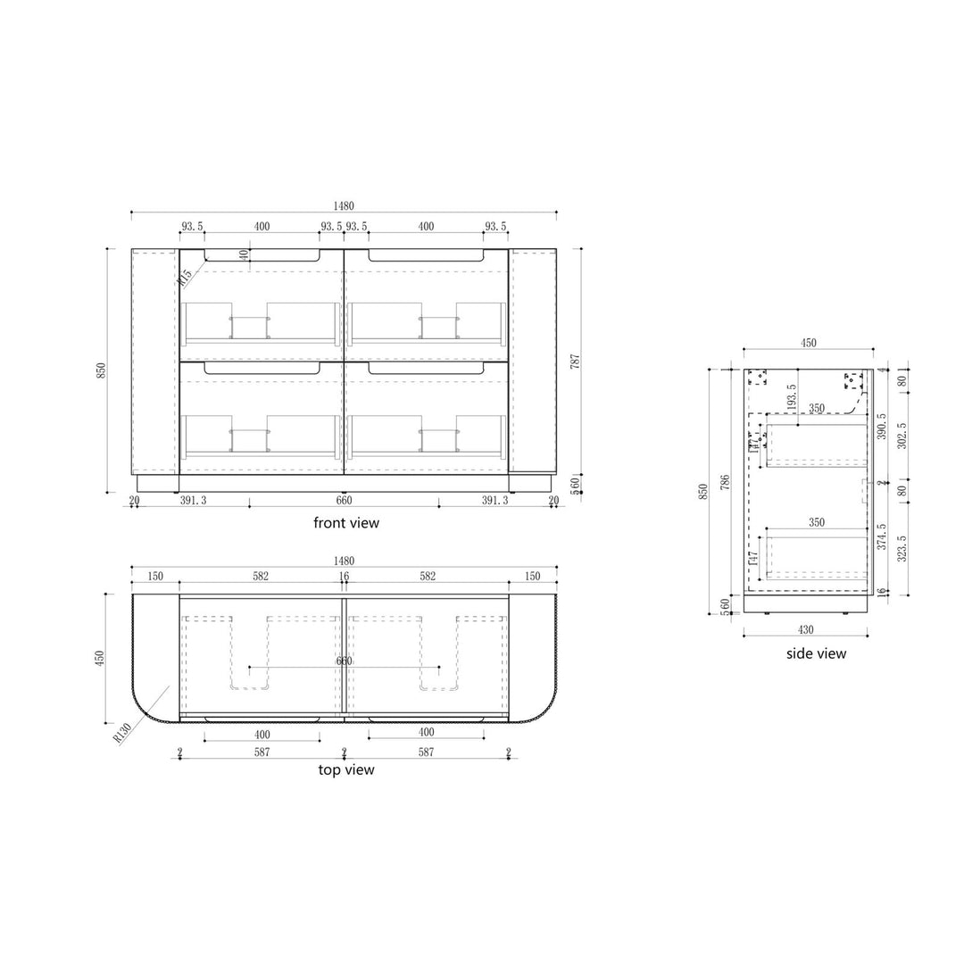 Aulic Curva Floor Standing Double Vanity - 1500mm - Design 10