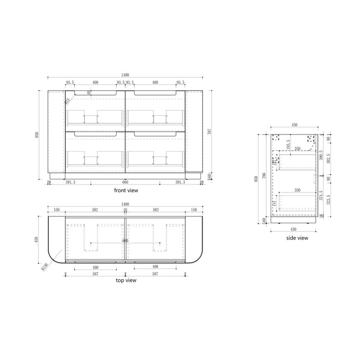Aulic Curva Floor Standing Double Vanity - 1500mm - Design 10
