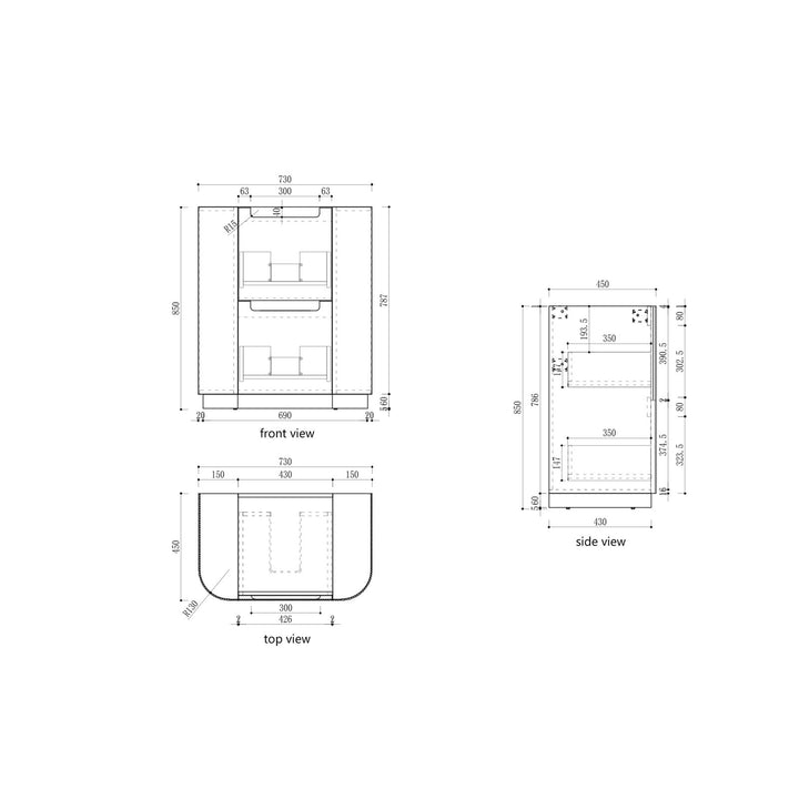 Aulic Curva Floor Standing Vanity - 750mm - Design 10