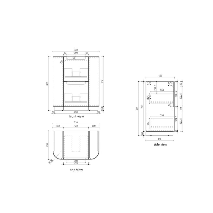 Aulic Varcelli Floor Standing Vanity - 750mm - Design 10